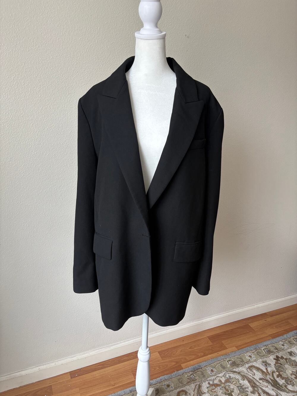 Zara Black Oversized Blazer XL Longline Boyfriend Jacket Made in Spain